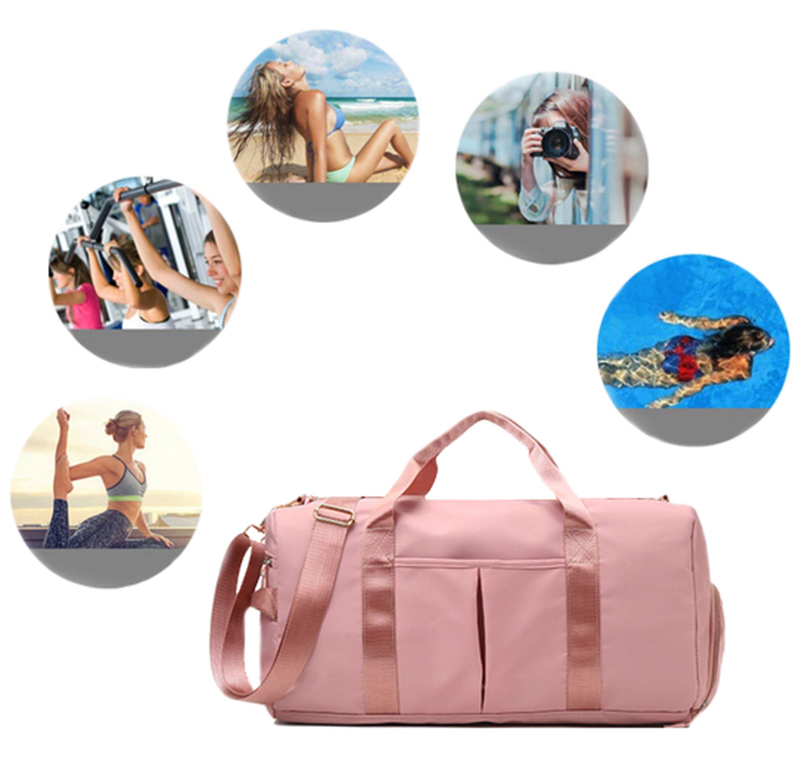 Waterproof Gym Bag for Men & Women - Sports Duffel with Wet/Dry Compartments, Shoe Pocket - Ideal for Travel, Swim, Yoga & Training (Pink)