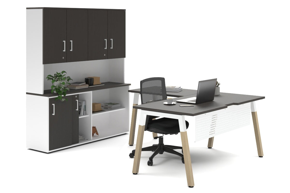 Premium L-Shaped Executive Desk with Quadro A Legs & White Cross Beam - 1800L x 1700W Wooden Office Desk for Home & Business Workspaces