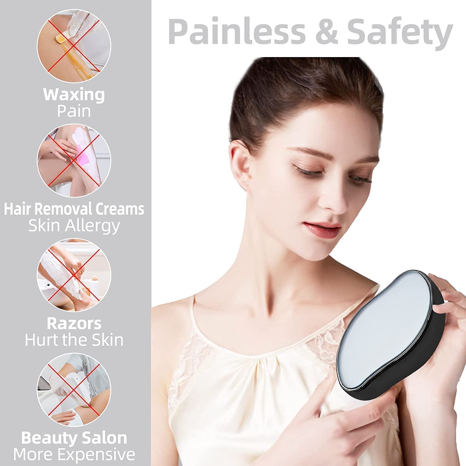 QUIQSHIPP Crystal Hair Eraser - Painless Hair Removal Tool for Women & Men | Washable & Reusable Exfoliator for Arms, Legs & Back | No Shaving Required for Smooth Skin | Perfect for Home Spa & Travel Use