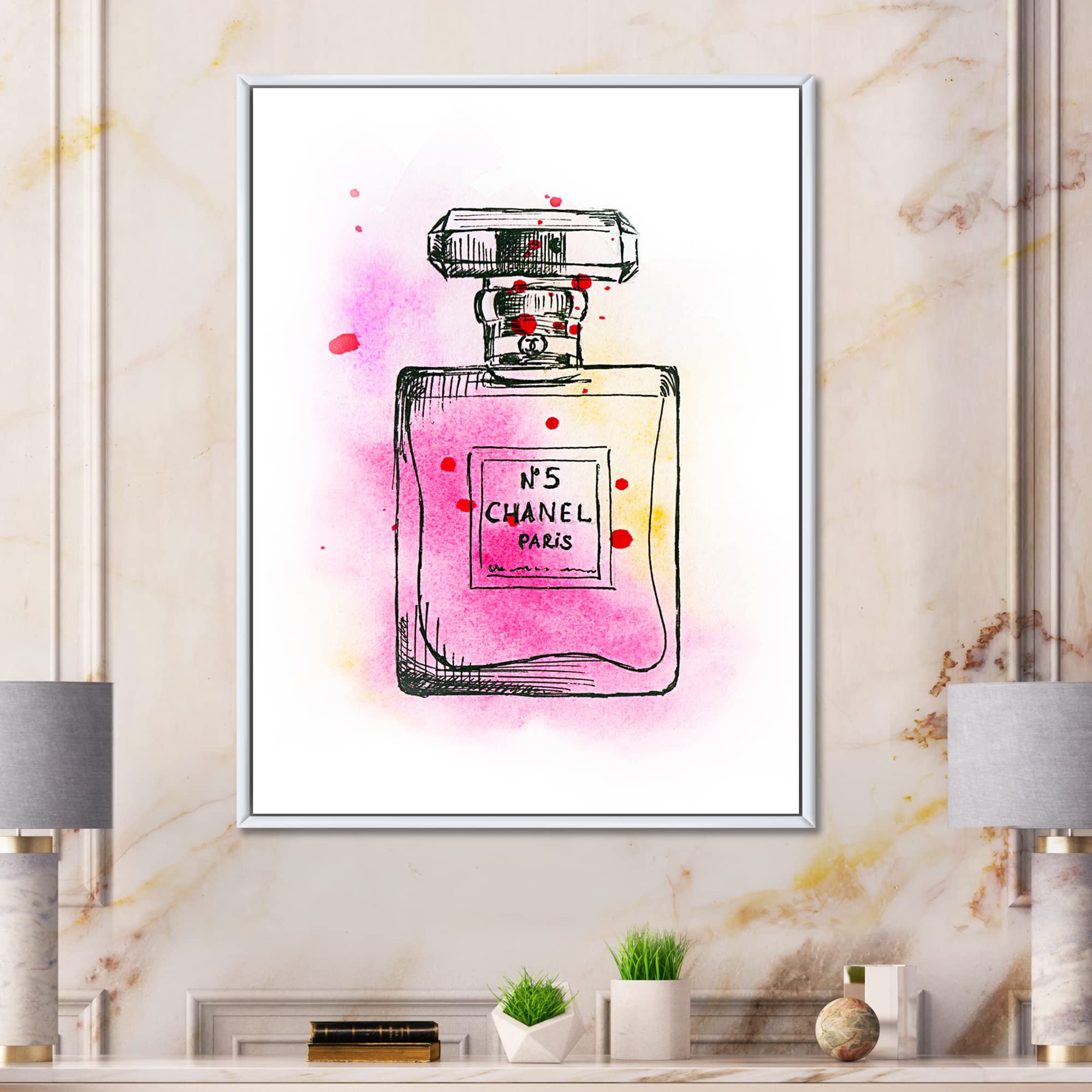 Chanel No. 5 Perfume French Country Style Framed Canvas Wall Art Print - Elegant Home Decor for Living Room, Bedroom & Office