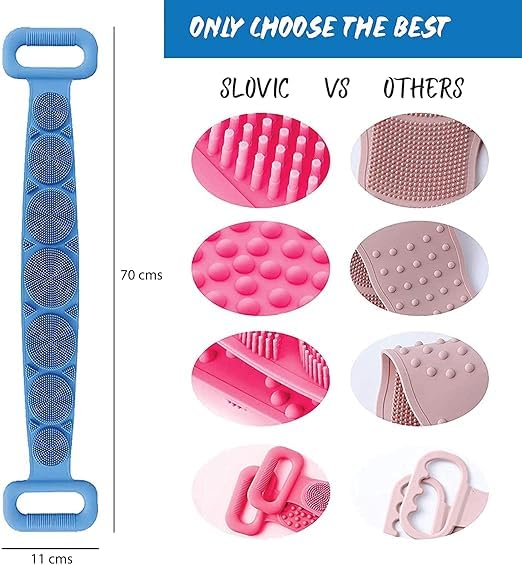 Premium Silicone Body Scrubber - Double Sided Exfoliating Bath Brush for Deep Skin Cleansing & Massage | Dead Skin Removal Shower Belt | Easy to Clean Bath Brush for Men & Women | Perfect for Shower, Spa & Home Relaxation