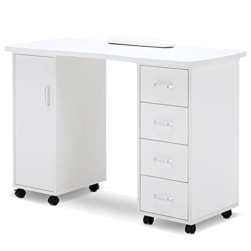 Professional Manicure Table for Nail Technicians - Acetone-Resistant Nail Salon Desk with 4 Drawers, 2 Storage Cabinets & Lockable Wheels - Ergonomic Wrist Pad - Perfect for Beauty Salons, Nail Studios & Home Spa Use
