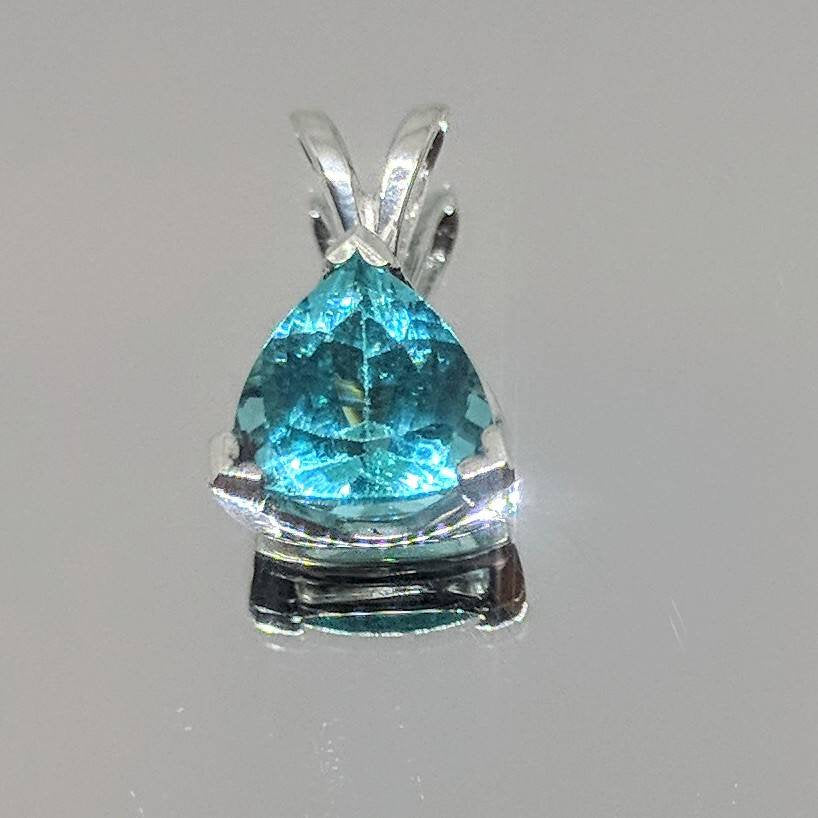 Handcrafted Solid Sterling Silver or Gold Swiss Blue Topaz Pendant Necklace - 5mm & 9mm Trillion Cut Gemstone Dangle Jewelry - Custom Fine Jewelry for Women - Perfect for Weddings, Anniversaries & Special Occasions