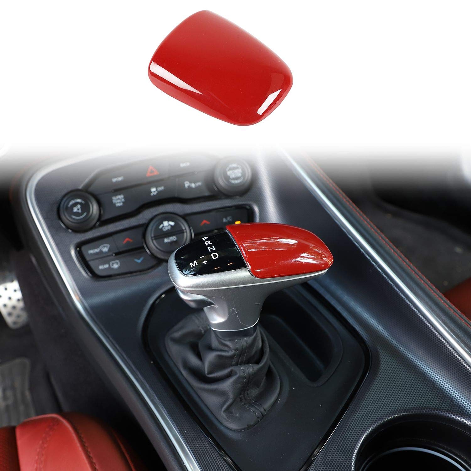 Voodonala ABS Red Gear Shift Trim Knob for 2015-2020 Dodge Challenger & Charger - Upgrade Your Interior with Custom Shift Knob for Enhanced Driving Experience
