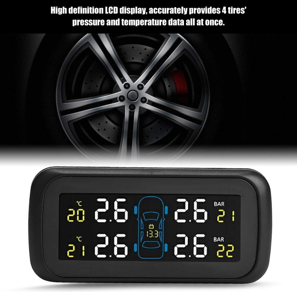 Car TPMS Tire Pressure Monitoring System with 4 Internal Sensors & LCD Display - USB Cigarette Lighter Charger, IP5K4K Waterproof - Real-Time Tire Pressure & Temperature Alert for Safe Driving (SUV/Truck/Car)
