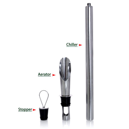 BarConic® Stainless Steel Wine Chiller Stick with Aerator and Stopper - Premium Wine Cooling Rod for Red & White Wines - Perfect for Parties, Dinners & Outdoor Events