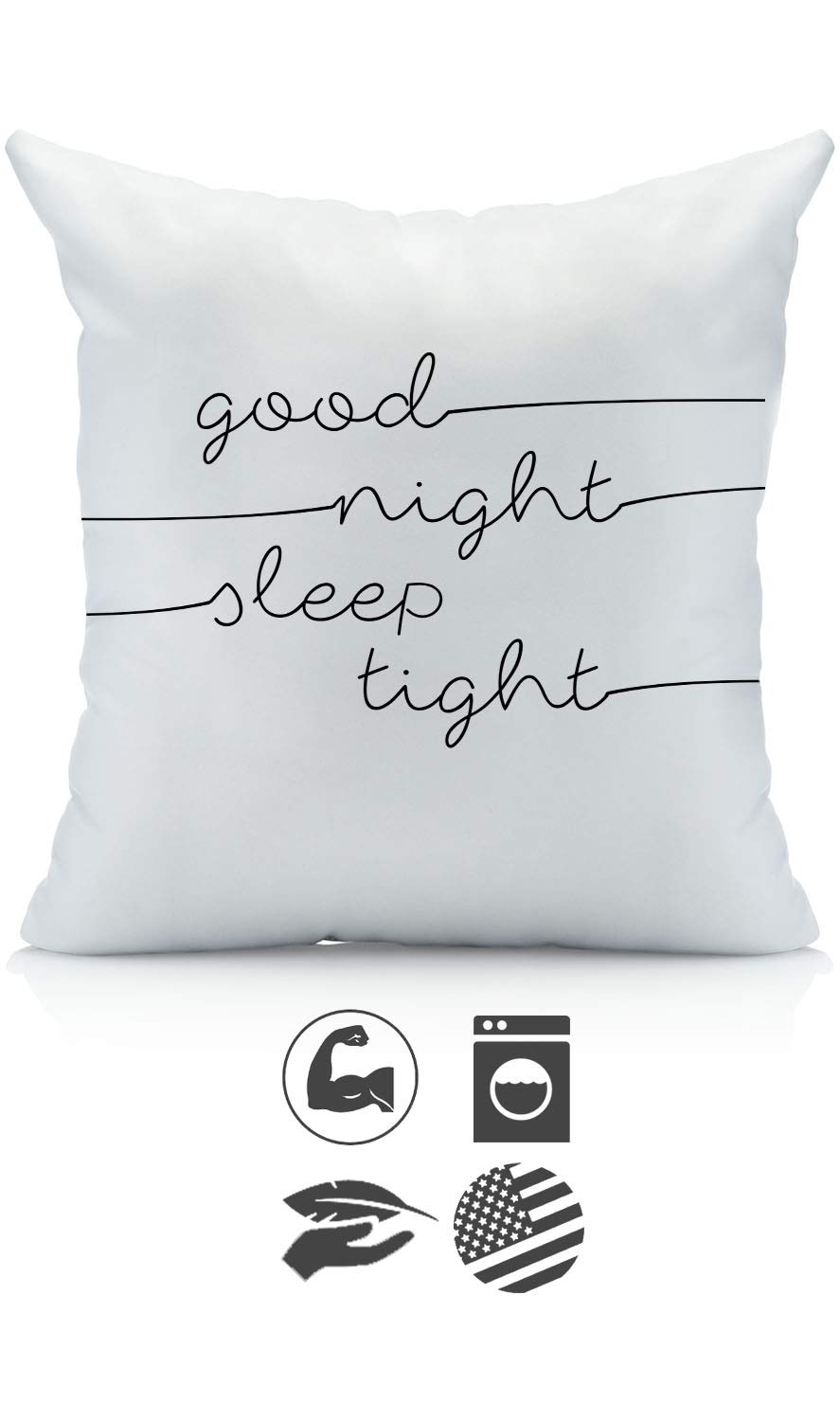 Good Night Sleep Tight 18x18 Inch Throw Pillow Cover - Cute Kids Room Decor, Nursery Decor, Birthday Gift for Boys & Girls - Perfect for Bedtime, Nursery, Playroom and Birthday Presents