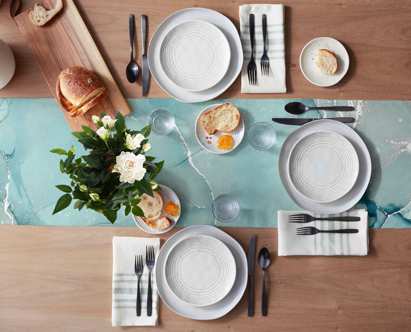 36 Inch Marble Turquoise Aqua Cotton Linen Table Runner - Modern Teal Kitchen & Dining Table Decor for Coffee Tables, Weddings & Parties | Elegant Burlap Blue Dresser Runner for Home Decor