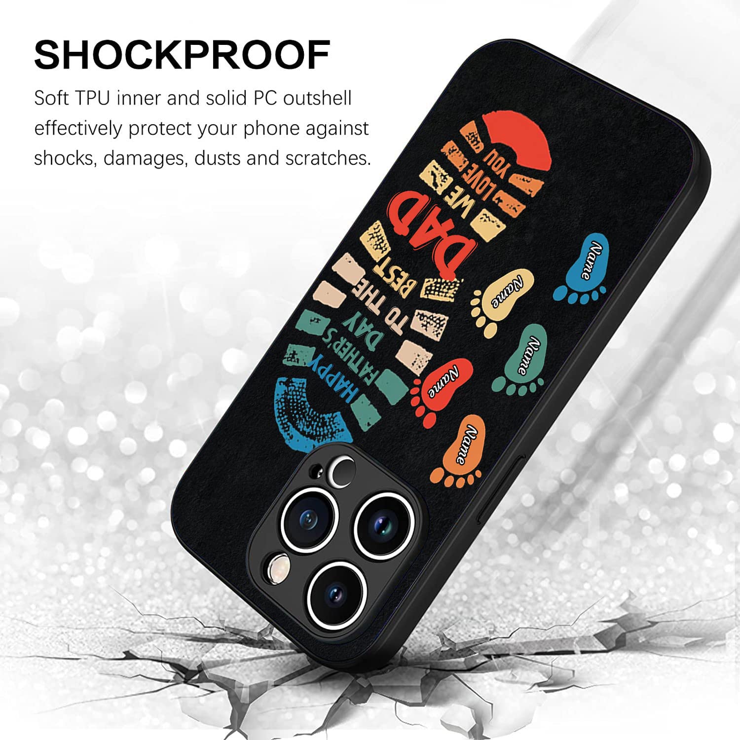 Custom Engraved Dad and Kids Footprints Phone Case - Compatible with iPhone 15/14/13/12/11 Pro Max, Samsung Galaxy S23/S22/S21/S20 FE/A14/A54/A53/A03S/A13, Z Flip 3/4, Note 20/10 - Unique Father's Day Gift for Dad | Perfect for Family Photos, Father-Child Bonding Moments & Everyday Protection