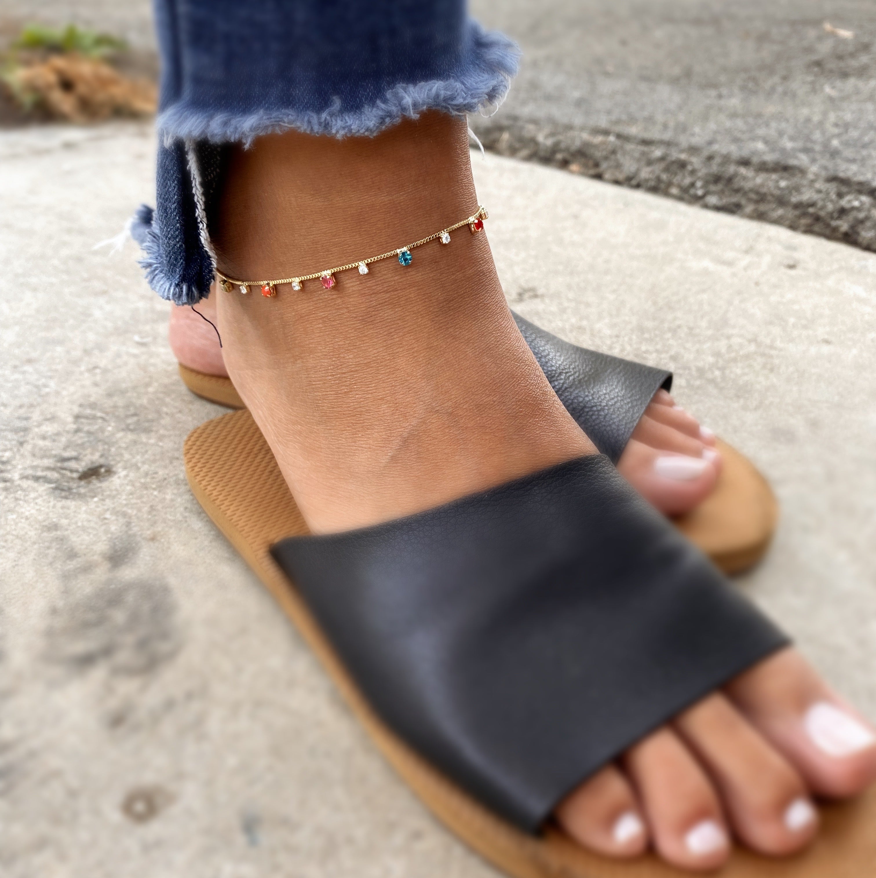 Handmade Colorful Micro Cubic Zirconia Anklet - 18k Gold Filled Adjustable Ankle Bracelet for Women - Perfect for Beach, Wedding, Party & Everyday Wear - Wholesale Available