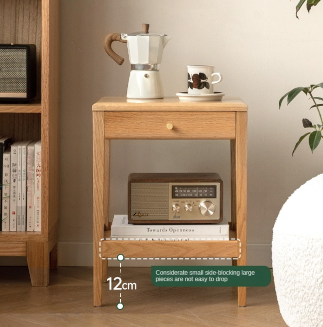 Solid Oak & Black Walnut Wood Nightstand - Modern Bedside Table with Drawer - Perfect for Bedroom, Living Room, or Office Use