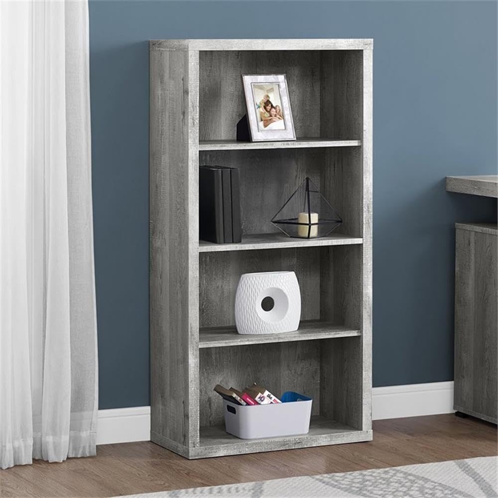 Home Square 4-Tier Adjustable Wooden Bookcase Set in Gray (Set of 2) - Perfect for Living Room, Office & Bedroom Storage & Organization