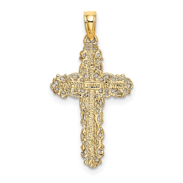 14K Solid Yellow Gold Latin Mexican Holy Cross Antique Filigree Necklace - Religious Chain Pendant with Jesus Christ Charm for Women | Perfect for Baptism, First Communion & Spiritual Gifts