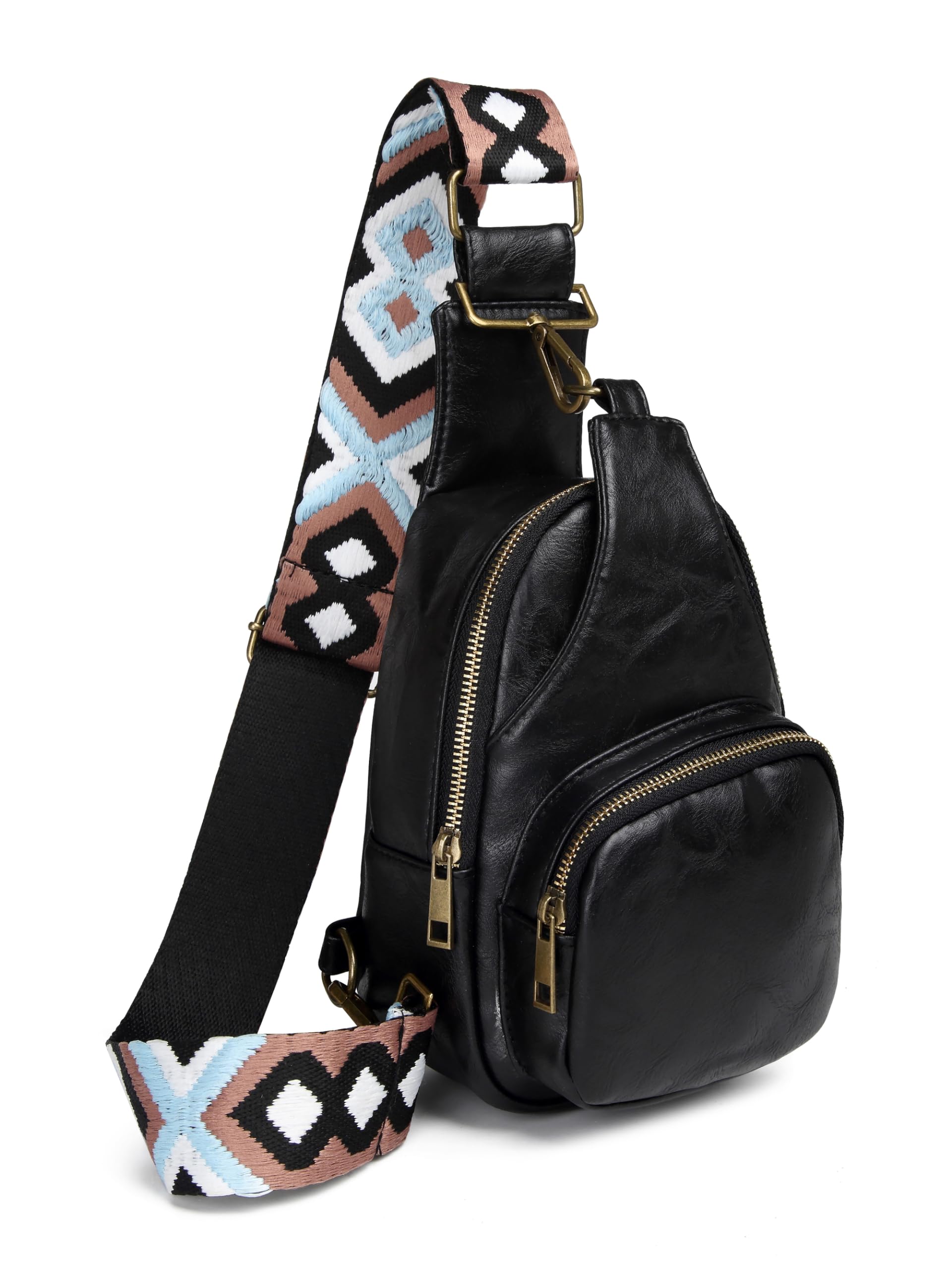 PU Leather Sling Bag for Women - Small Crossbody Backpack, Multipurpose Chest Bag for Cycling, Travel & Daily Use (Black)