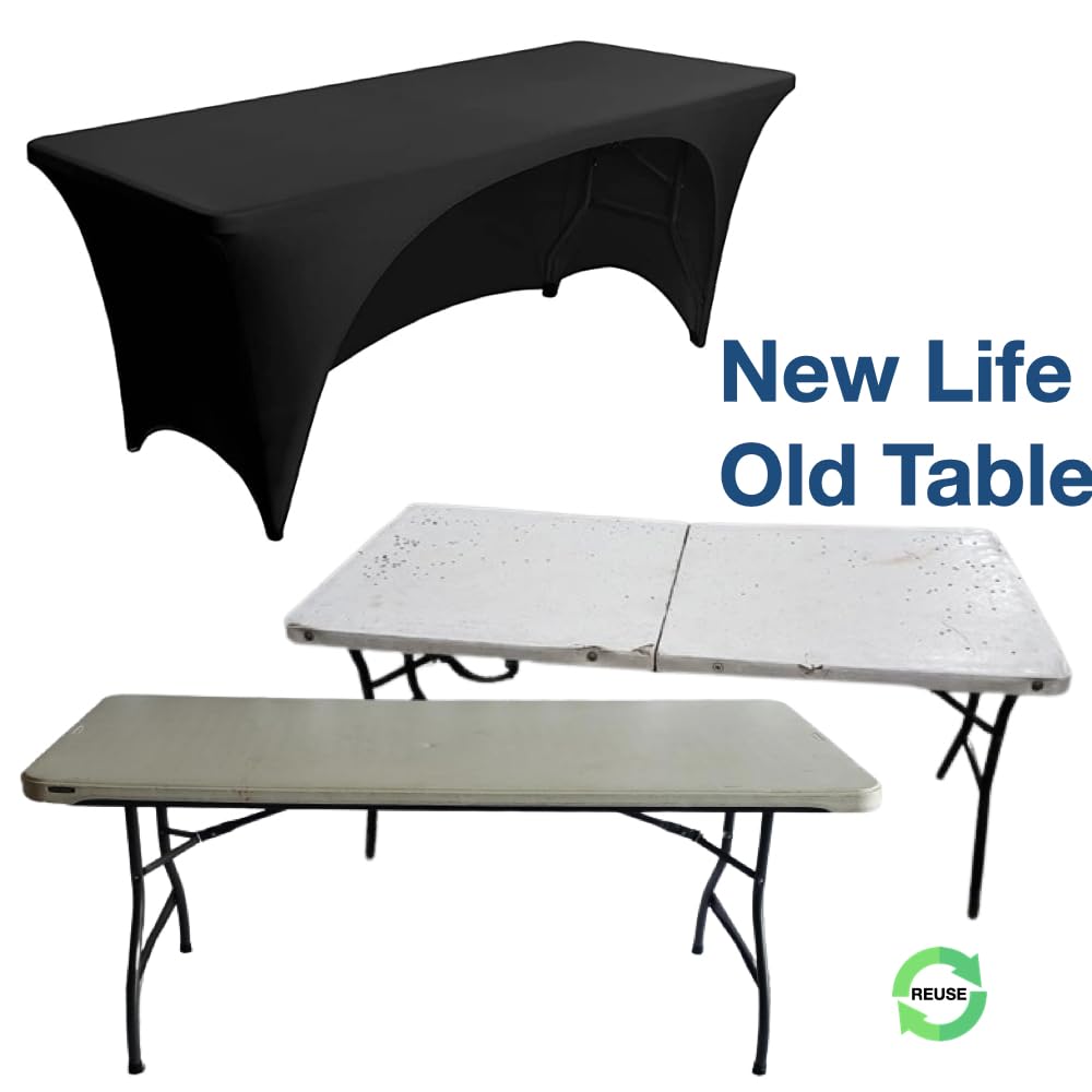 Stretchable Tablecloth for 6ft Rectangle Tables - Heavy-Duty Wrinkle-Resistant Spandex - Black - Perfect for Parties & Events