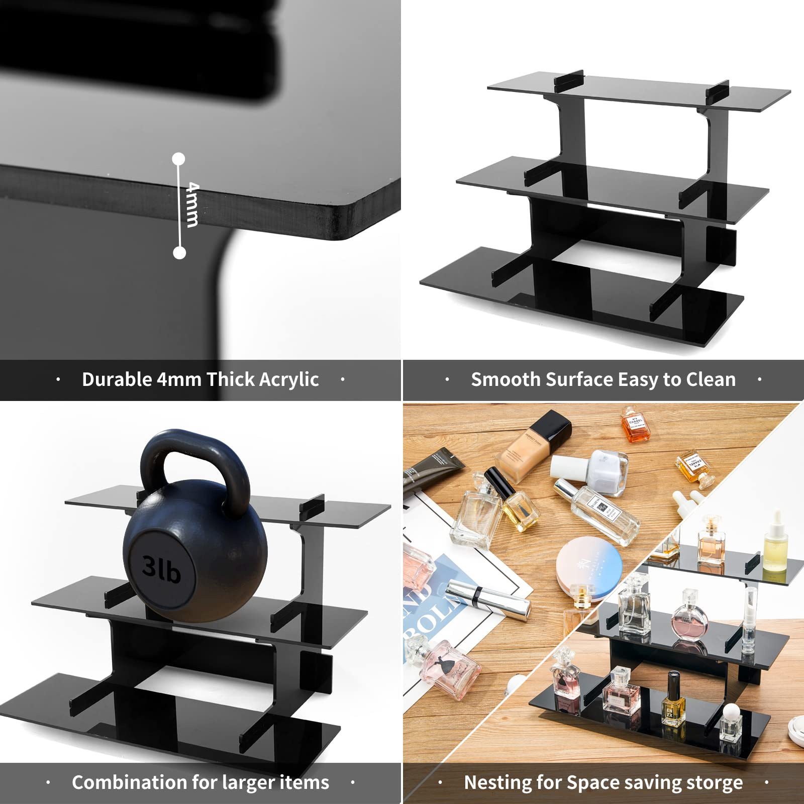 3 Tier Straight Tiered Display Stand - Portable Product & Retail Display Shelf for Farmers Market, Vendor Events, Trade Shows - Perfect for Showcasing Jewelry, Crafts, and Small Merchandise