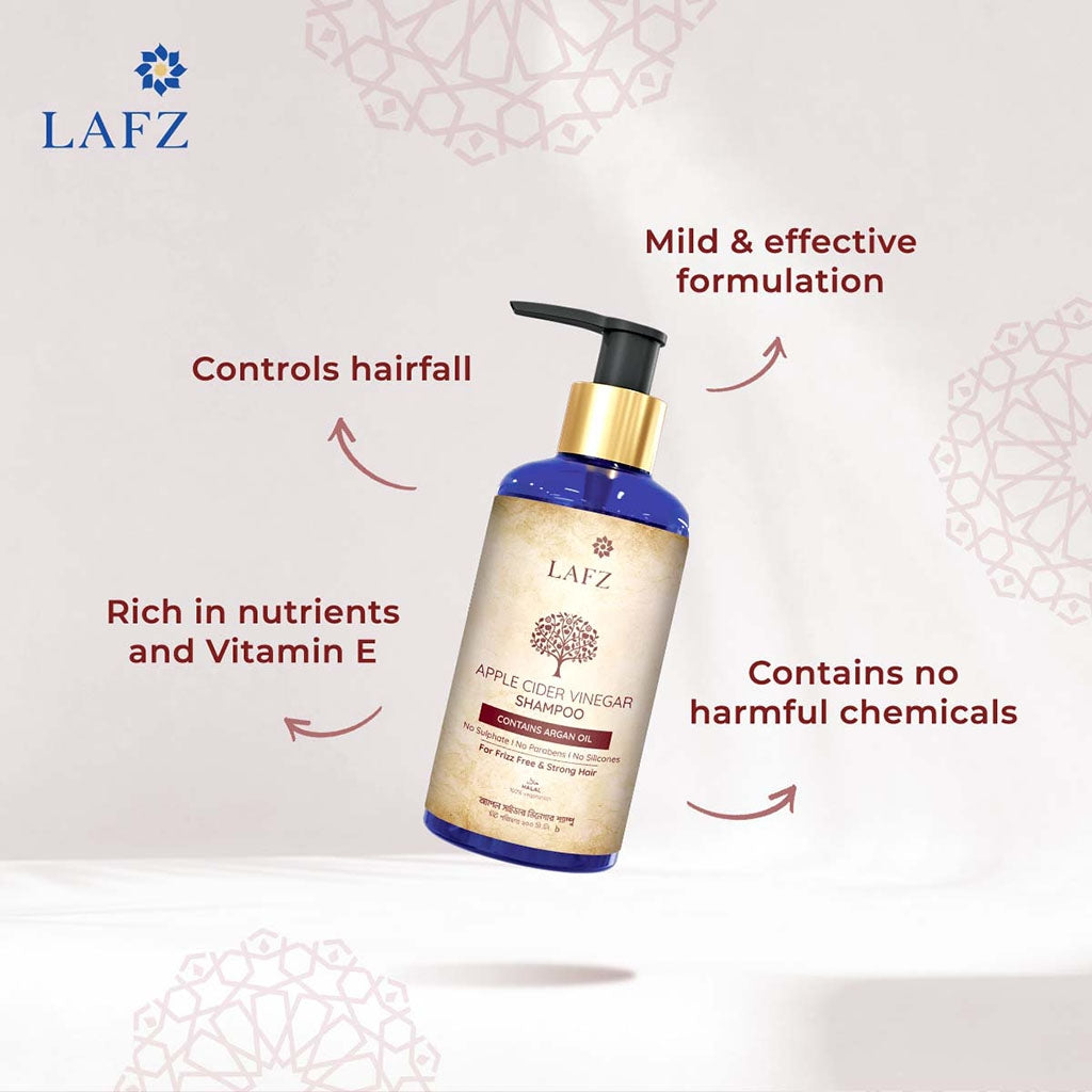 Lafz Hair Shampoo 200ml with Apple Cider Vinegar & Argan Oil - Sulfate Free & Nourishing for Dry, Damaged Hair - Perfect for Daily Use & Scalp Care
