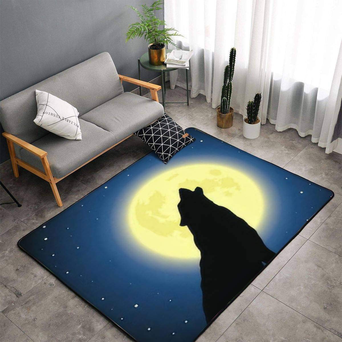Wolf Howling at The Moon Area Rug - Non-Slip Soft Floor Mat for Living Room, Nursery, Yoga - Indoor/Outdoor Door Mat & Runner Carpet - Perfect for Home Decor, Pet Play Area, and Meditation Space