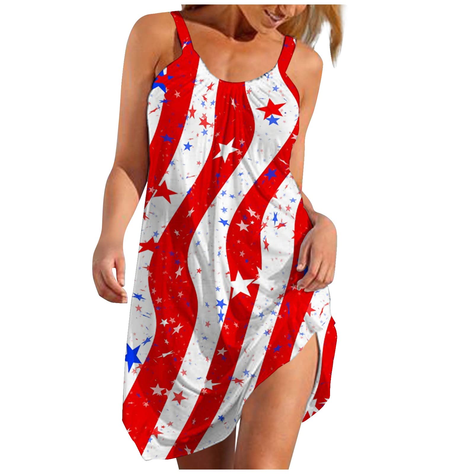KUIOLYPOER Women's Summer Casual Boho Beach Dress - Flowy Sleeveless Mini Tank Dress with Cute Print | Perfect for 4th of July, Vacation & Outdoor Parties