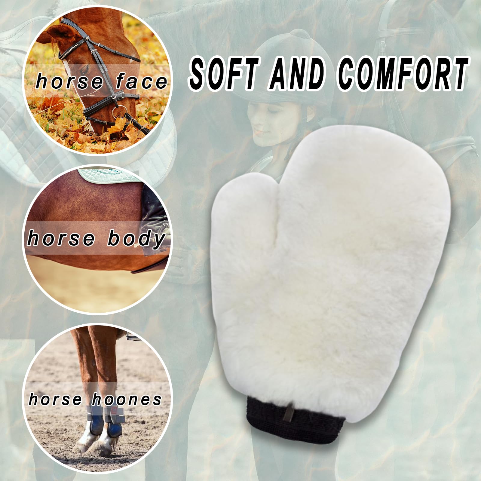 Premium Ultra-Soft Sheepskin Horse Grooming Gloves - Gentle Bathing & Grooming Mitts for Horses - Perfect for Cleaning Tack, Saddles & Bridles - Hypoallergenic for Sensitive Skin - Ideal for Daily Horse Care & Show Preparation (White)