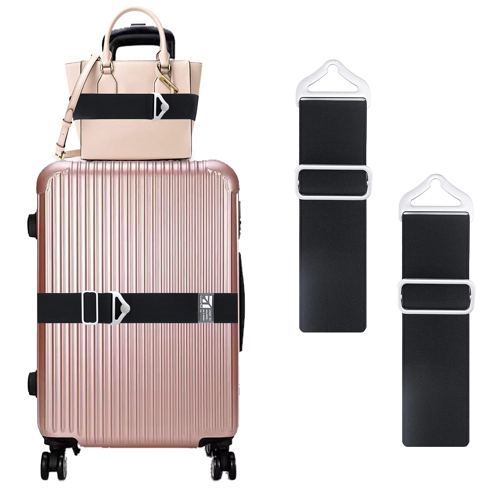 2 Pack Adjustable Travel Luggage Straps with Alloy Buckle - Elastic Suitcase Handle Straps for Carry-On Bags, Secure Extra Bag Attachment - Perfect for Air Travel, Business Trips & Vacation Packing (Black)