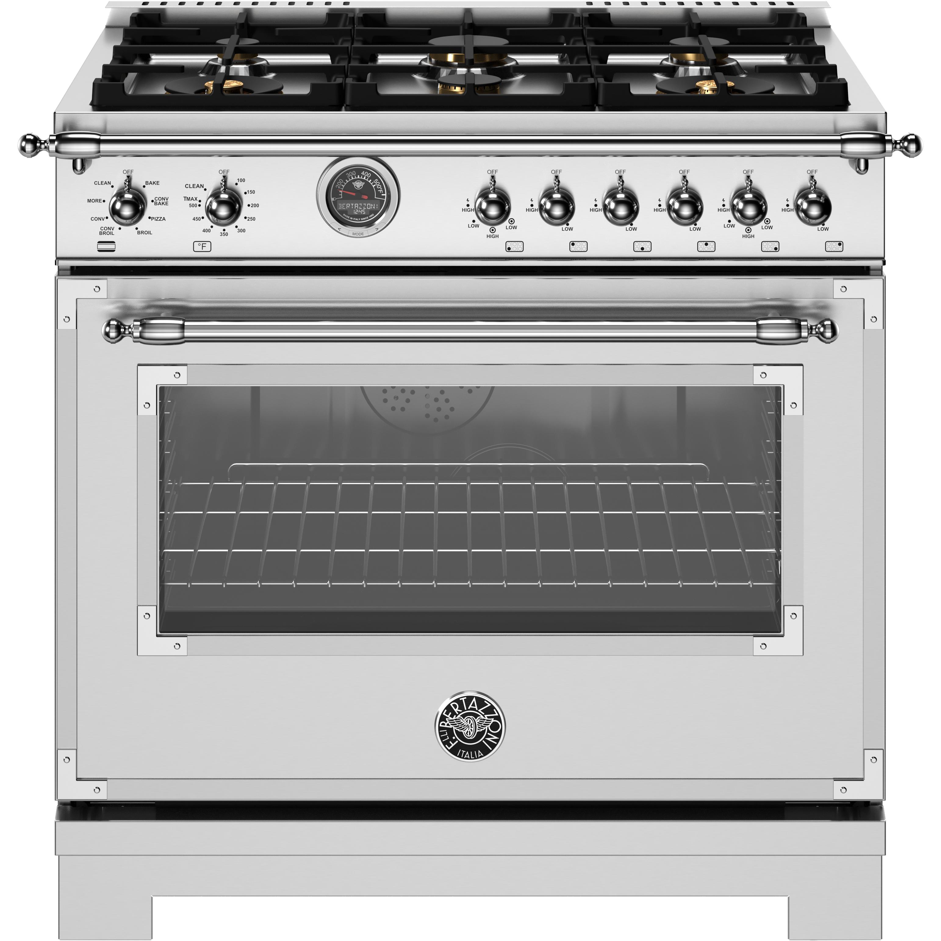 Bertazzoni HER366BCFEPXT 36 Inch Freestanding Dual Fuel Range - Professional Gas Stove & Electric Oven Combo for Modern Kitchens | Perfect for Home Chefs & Entertaining Guests