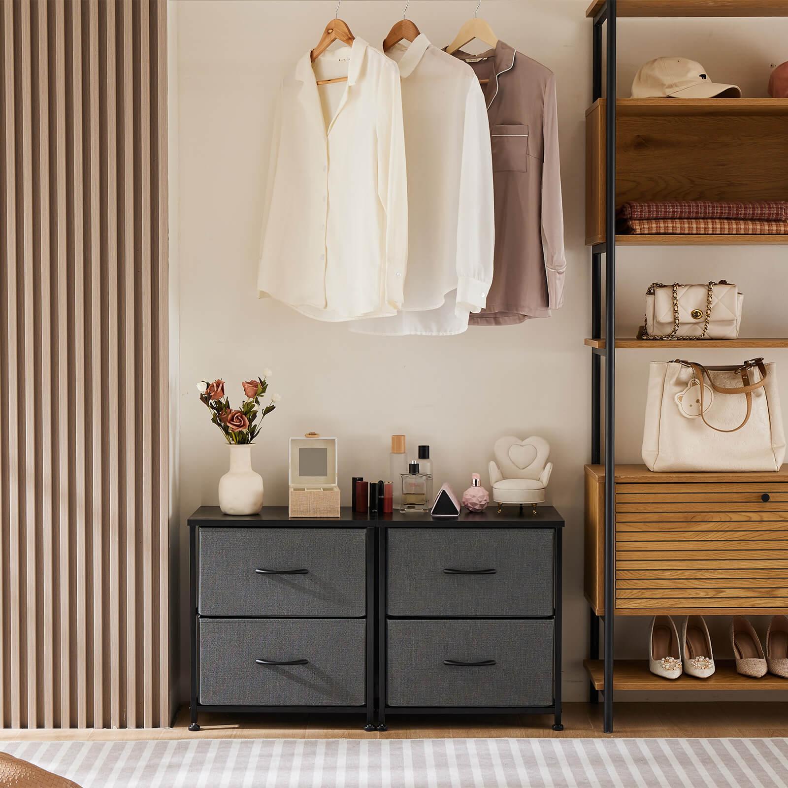 Modern Gray Dresser with Metal Frame & Wood Top - 2-BC Chest of Drawers for Bedroom, Living Room or Office Storage
