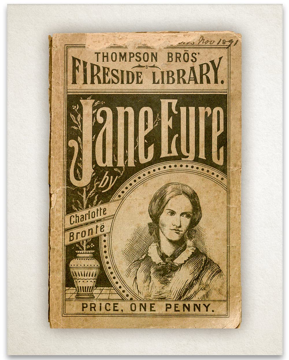 Jane Eyre Book Cover Art Print 11x14 - Vintage Literary Decor for Book Lovers - Brown Grey Black Unframed Poster - Perfect for Home Office, Library & Bookstore Decor - Affordable Gift Under $15