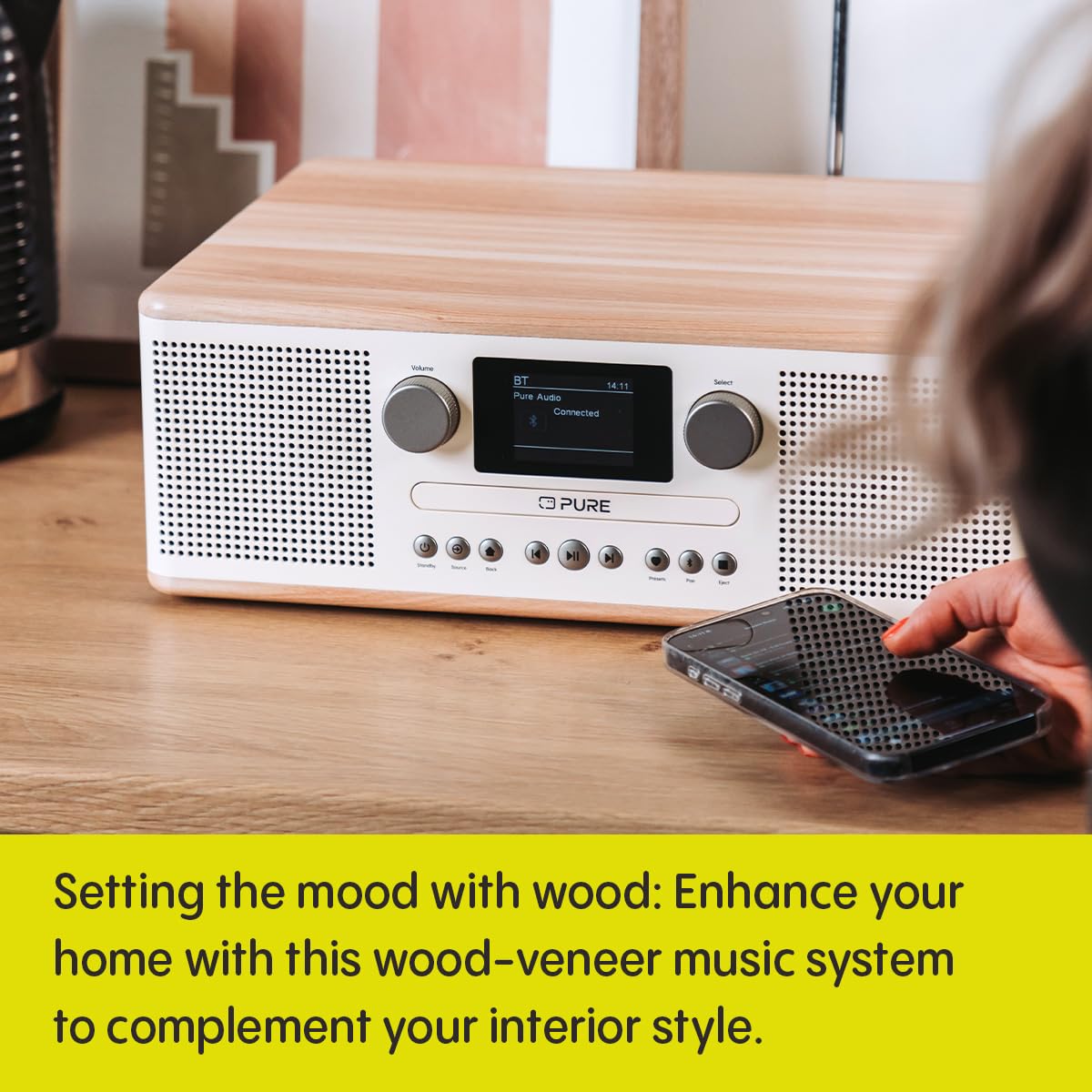 Pure Classic C-D6 Music System - CD Player with DAB+/FM Radio, Bluetooth, AUX & USB Connectivity, Alarm & Sleep Timer in Cotton White/Oak - Perfect for Home, Office & Bedroom Entertainment
