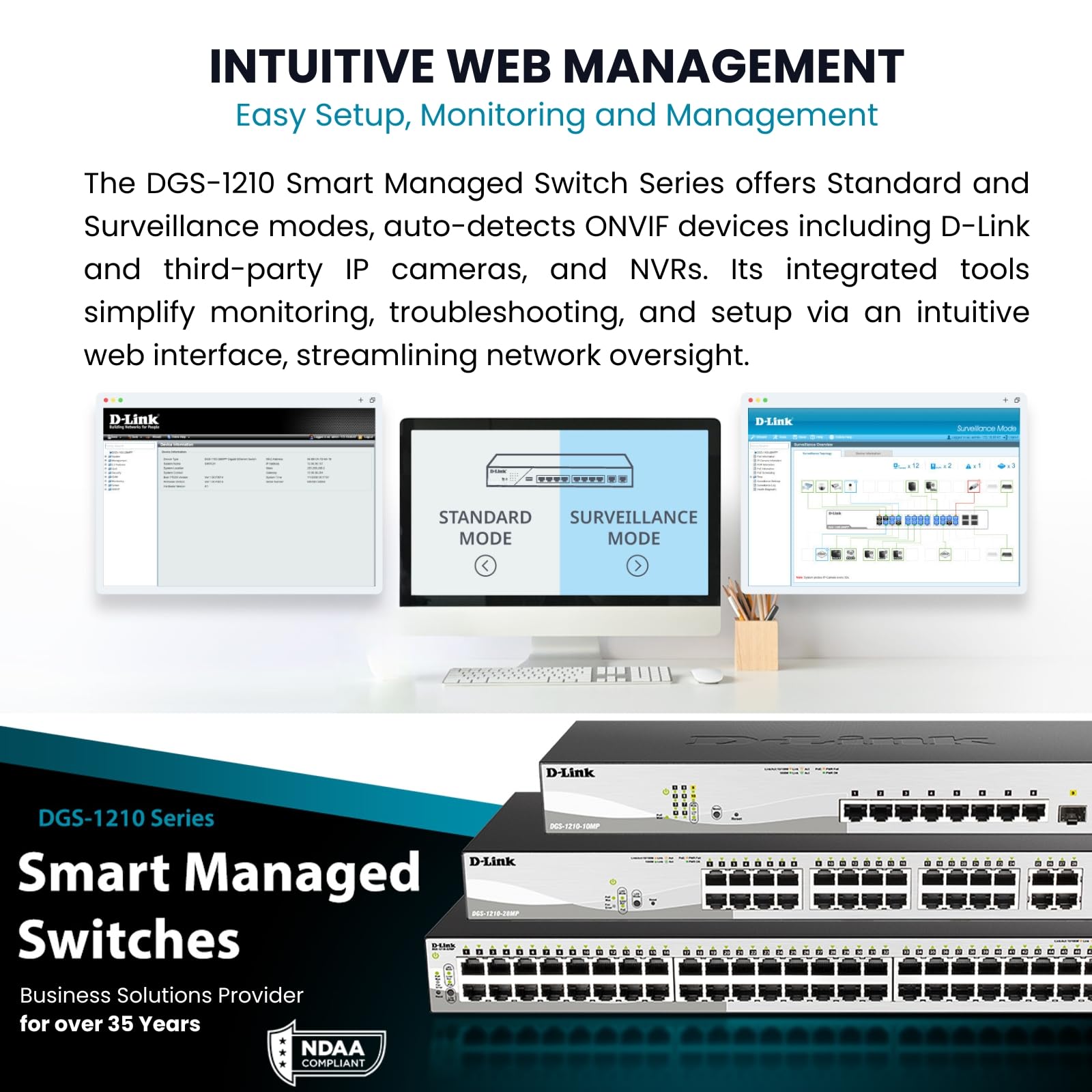 DGS-1210-28 28-Port Gigabit Smart Managed Switch | 24 Ethernet + 4 SFP Ports | Layer 2+ | VLAN Support | Network Cable Tester | Web Management | Rack Mountable | Silent Fanless Design | NDAA Certified | Lifetime Warranty | Ideal for Office Networks, Data Centers & Home Labs