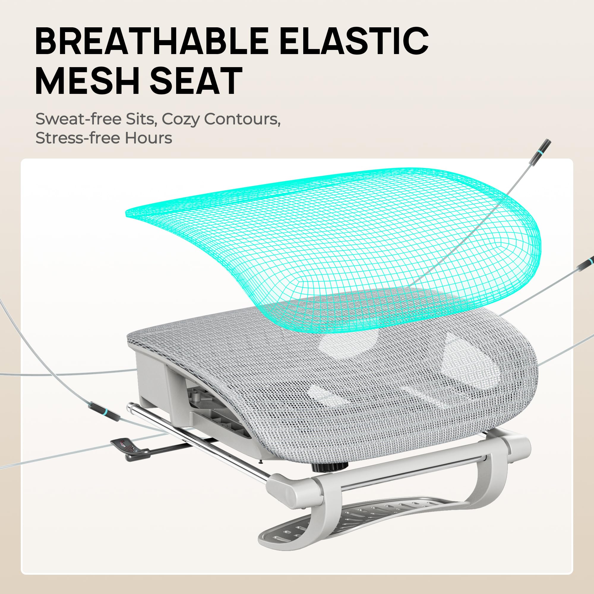 Huuger Ergonomic Mesh Office Chair with Adjustable Footrest, Lumbar Support & 3D Armrests - Breathable Gaming Desk Chair with Multi-Tilt Backrest, Headrest & Heavy-Duty Steel Base (Grey) - Perfect for Home Office, Gaming Setup & Long Work Sessions