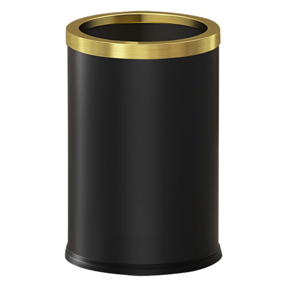 9L/2.4GAL Stainless Steel Gold Bathroom Trash Can - Open Top Garbage Bin Without Lid - Small Gold & Black Waste Basket for Bathroom, Kids Room, Hotel, Office - Perfect for Home, Commercial & Hospitality Use (Black)