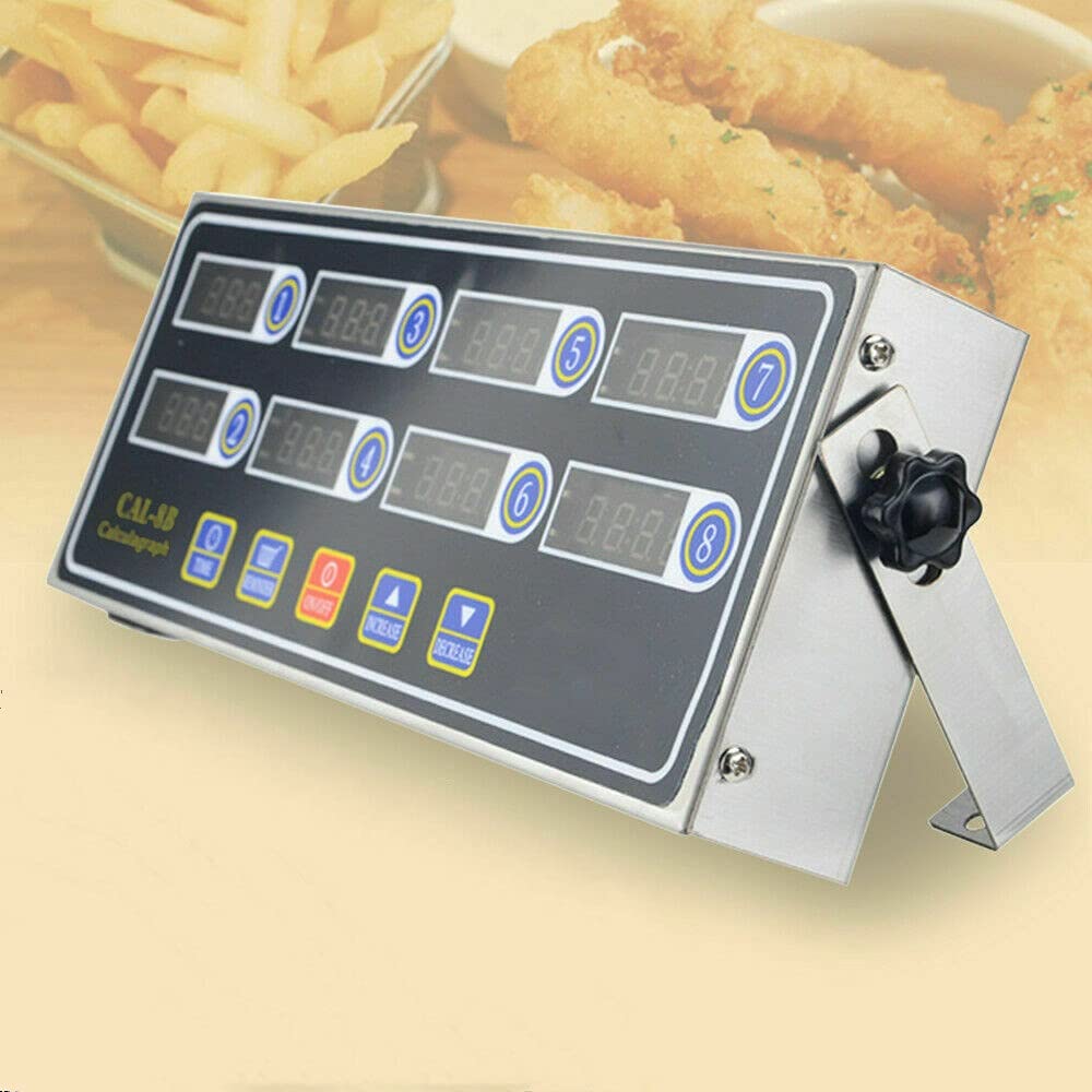 8-Channel Digital Kitchen Timer with Loud Alarm - Commercial Stainless Steel Cooking Timer for Restaurants, Bakeries & Home Use - Perfect for Burgers, Baking & Multi-Task Cooking (110V)