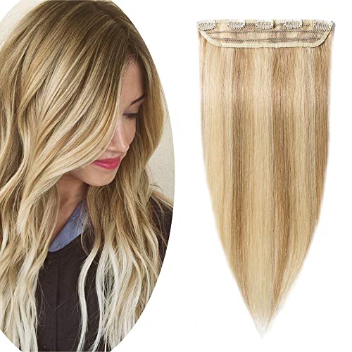 Hairro Clip-in Hair Extensions 100% Human Hair #18/613 Ash Blonde Mix - 10 Inch Straight Thin Weft with 5 Clips (40g) for Women - Perfect for Volume, Length & Styling for Parties, Weddings & Daily Wear