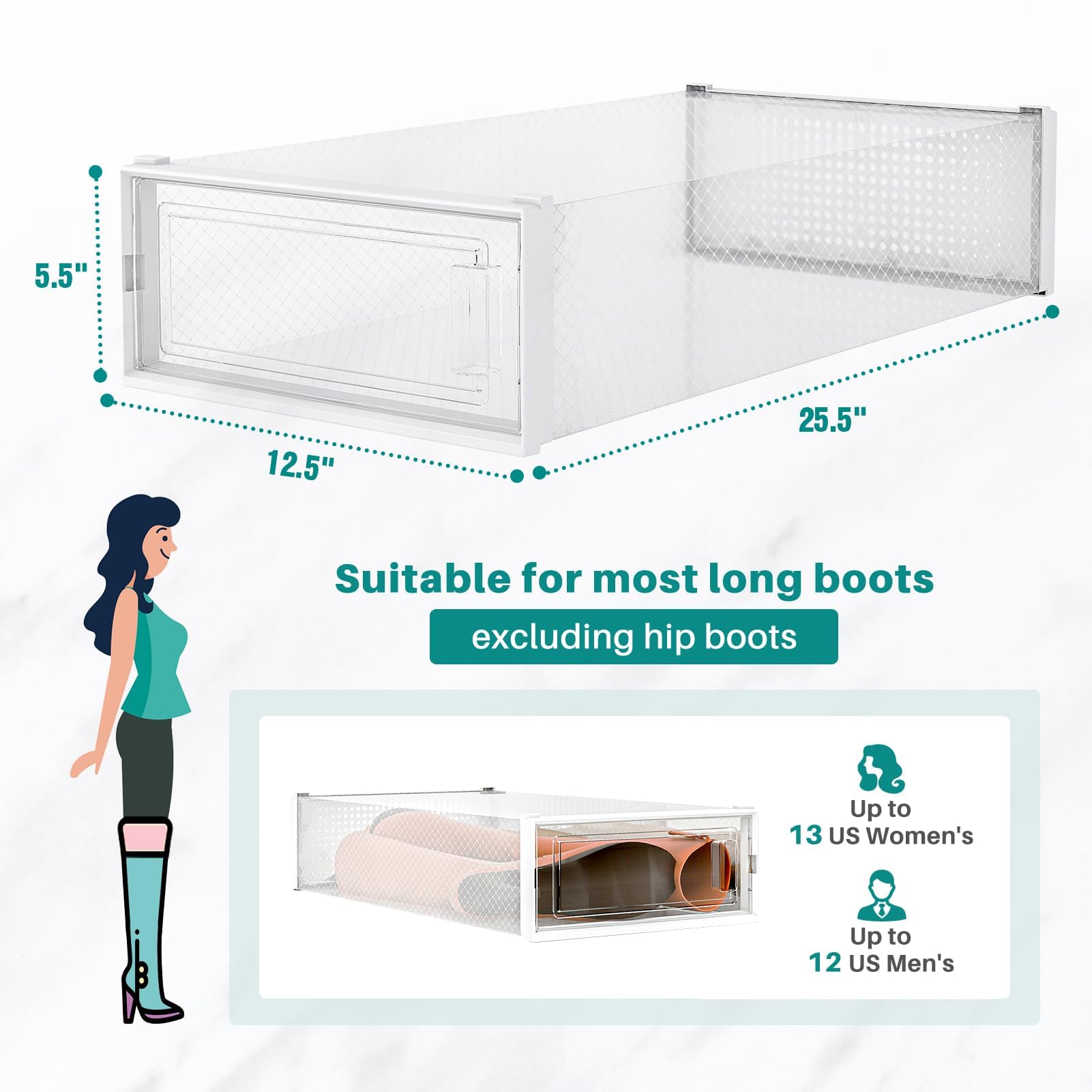 PARANTA 12-Piece Extra Large Clear Plastic Shoe Storage Boxes - Stackable Boot & Shoe Organizer for Sneakers, High Heels & Boots - Space Saving Closet & Entryway Organization Solution for Home & Office