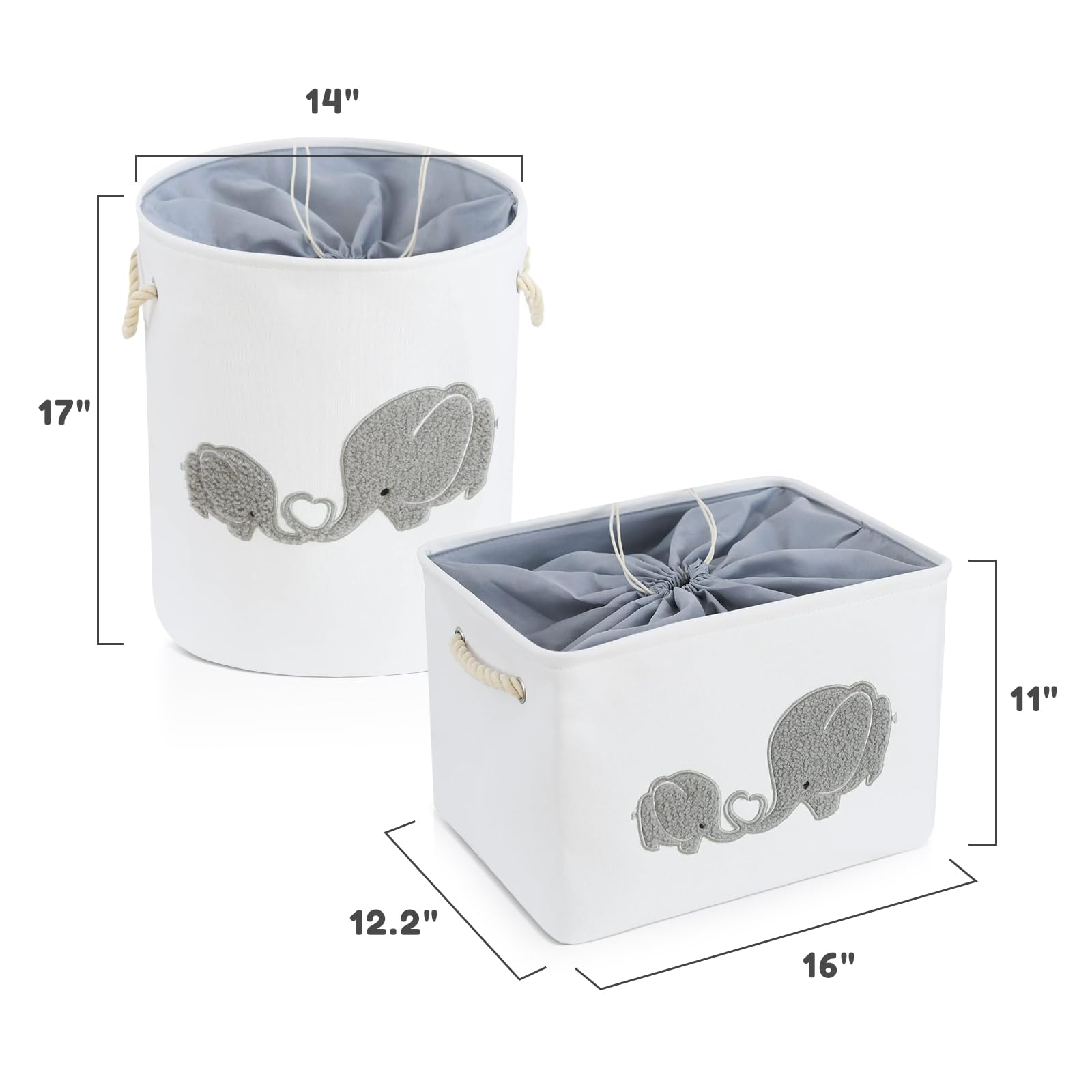 INough 2-Pack Baby Storage Baskets & Laundry Hampers for Boys Nursery - Large Elephant Design Baby Clothes Organizer for Nursery Decor, Diaper Storage & Kids Room Organization