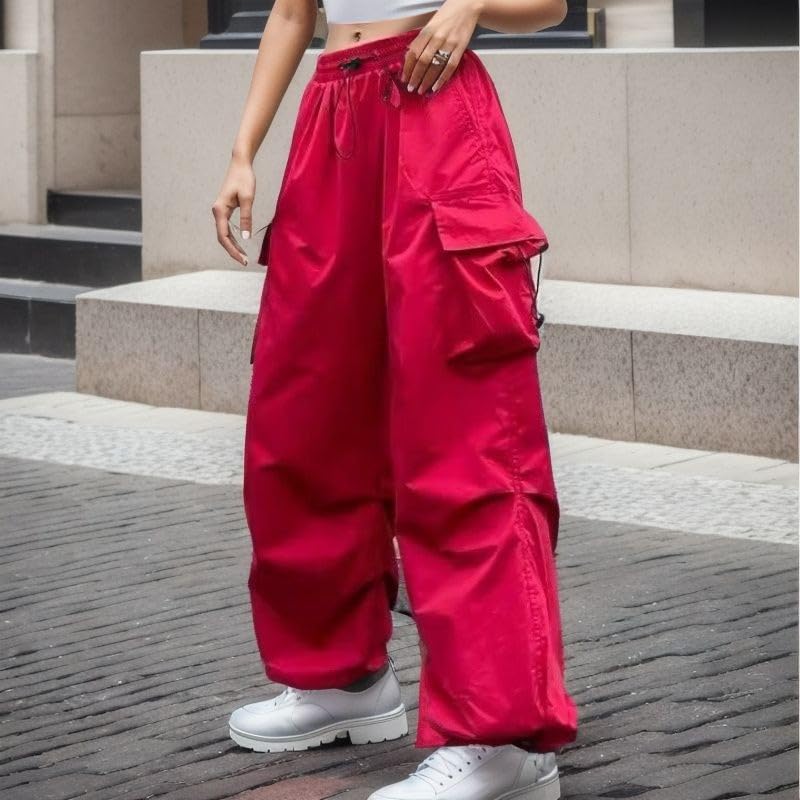 Y2K Women's Baggy Cargo Pants - High Rise Drawstring Parachute Pants with Pockets | Streetwear Jogger & Wide Leg Casual Pants for Urban Fashion & Outdoor Adventures