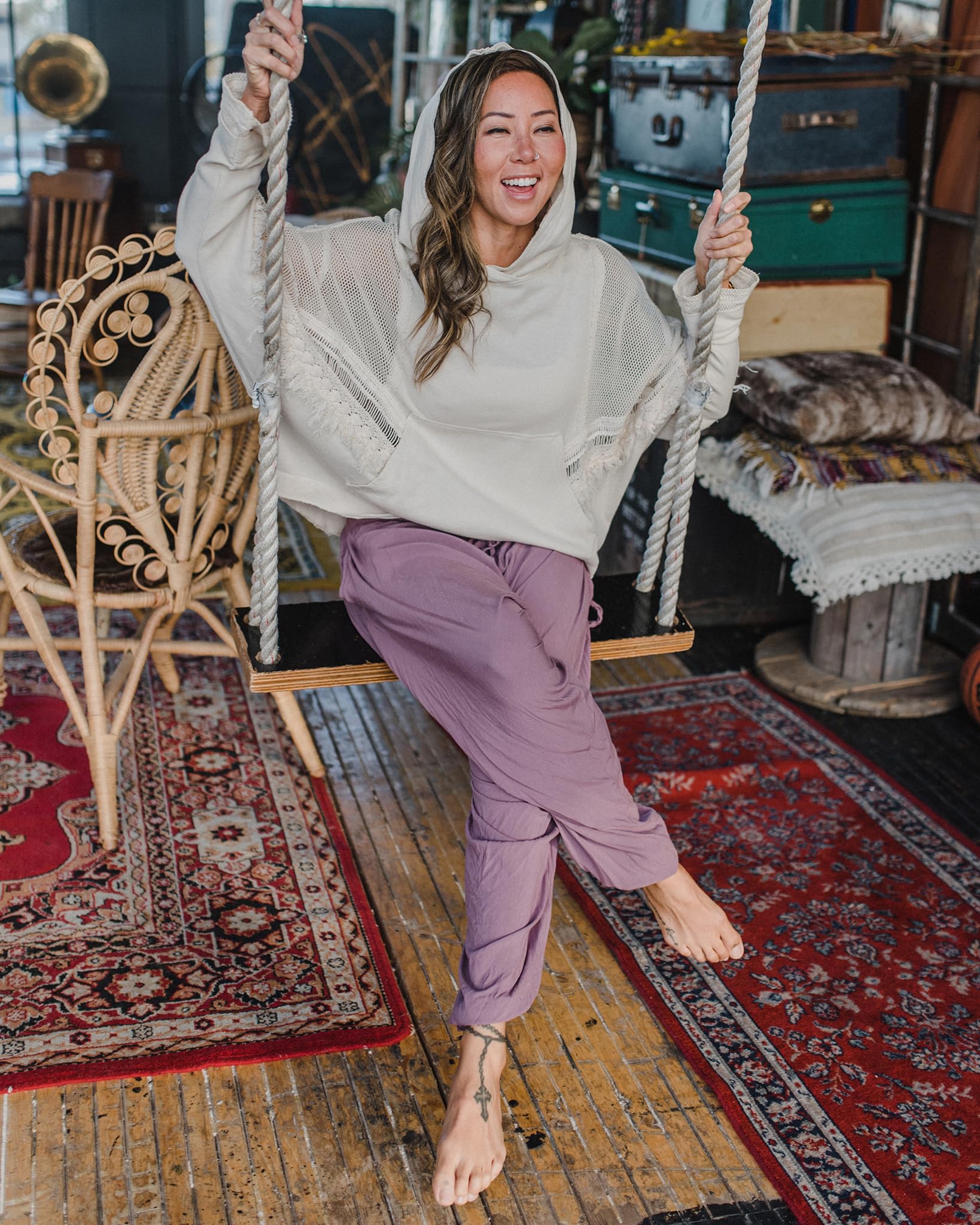 Boho Harem Pants for Women - Loose Lightweight Cotton Summer Pants with Pockets - Casual Beach Yoga Lounge Pants for Vacation, Travel & Relaxation