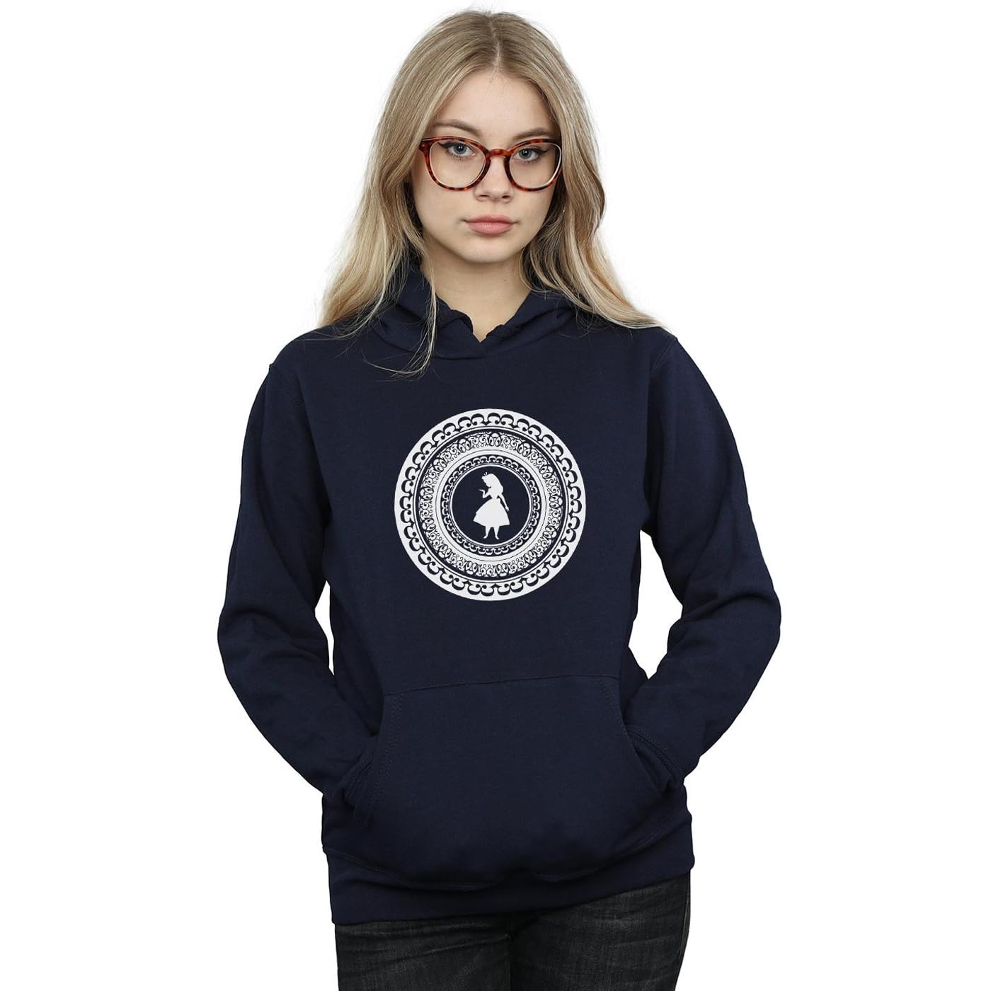 Disney Alice in Wonderland Women's Hoodie - XX-Large Navy Blue Pullover Sweatshirt | Casual Wear, Cosplay, Themed Parties & Gifts