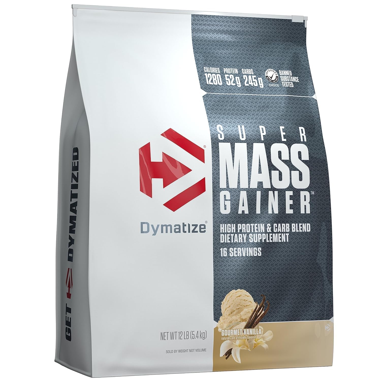 Dymatize Super Mass Gainer Protein Powder - Gourmet Vanilla Flavor | 52g Protein, 1280 Calories, 10.7g BCAAs | Whey Protein Isolate & Casein Blend | 16 Servings for Muscle Growth & Recovery | Ideal for Bodybuilding, Weight Gain & Post-Workout Nutrition