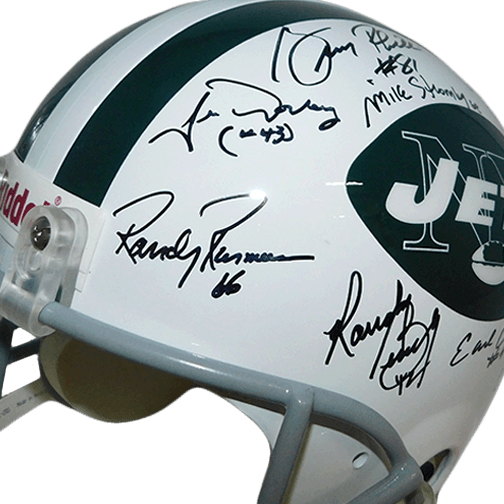 Authentic 1969 New York Jets Super Bowl III Team-Signed Full-Size Replica Helmet with Joe Namath - JSA Certified - Perfect for Sports Memorabilia Collectors and Football Fans Display