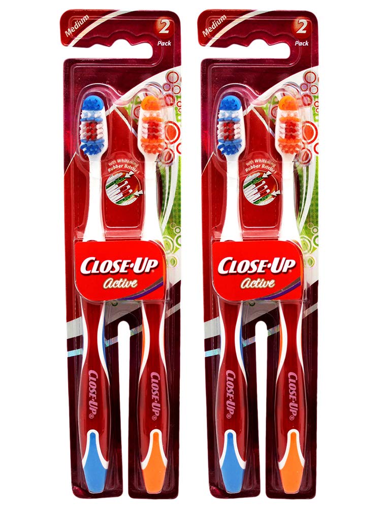 Medium Bristle Close-Up Toothbrush 2-Pack (4 Brushes Total) - Gentle Cleaning for Sensitive Teeth & Daily Oral Care - Perfect for Travel, Home & Office Use