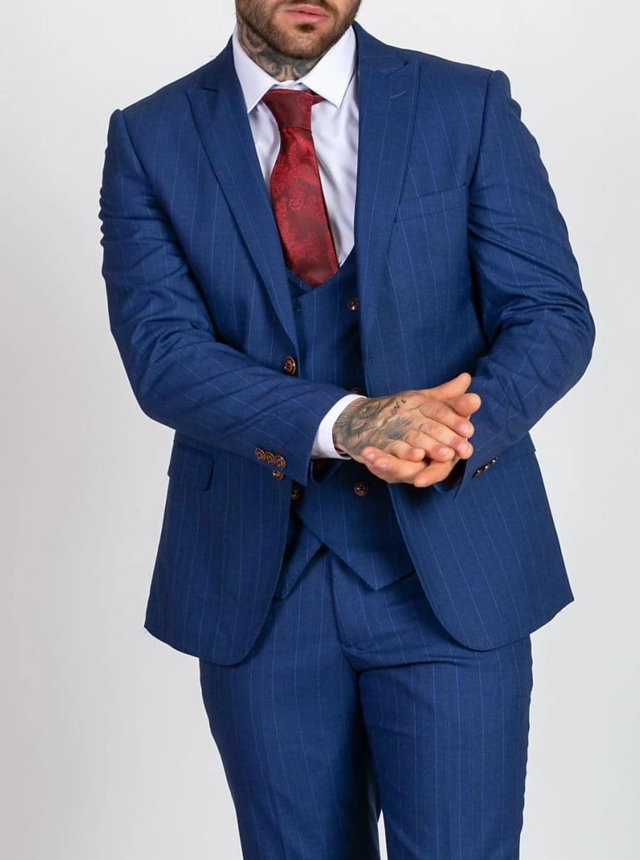 Marc Darcy Conrad Royal Blue Pinstripe Suit for Men - Premium Business Formal Wear | Perfect for Weddings, Office Meetings & Special Events