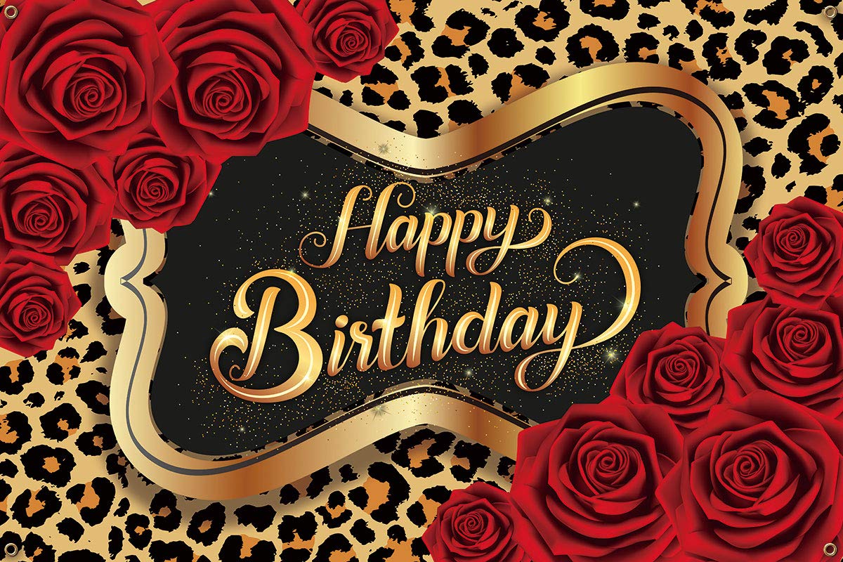 Red Rose Leopard Print Happy Birthday Backdrop – 4x6 ft Party Decor Photography Background for Girls, Women, Sisters & Daughters | Perfect for Birthday Parties, Dessert Tables & Photo Booths