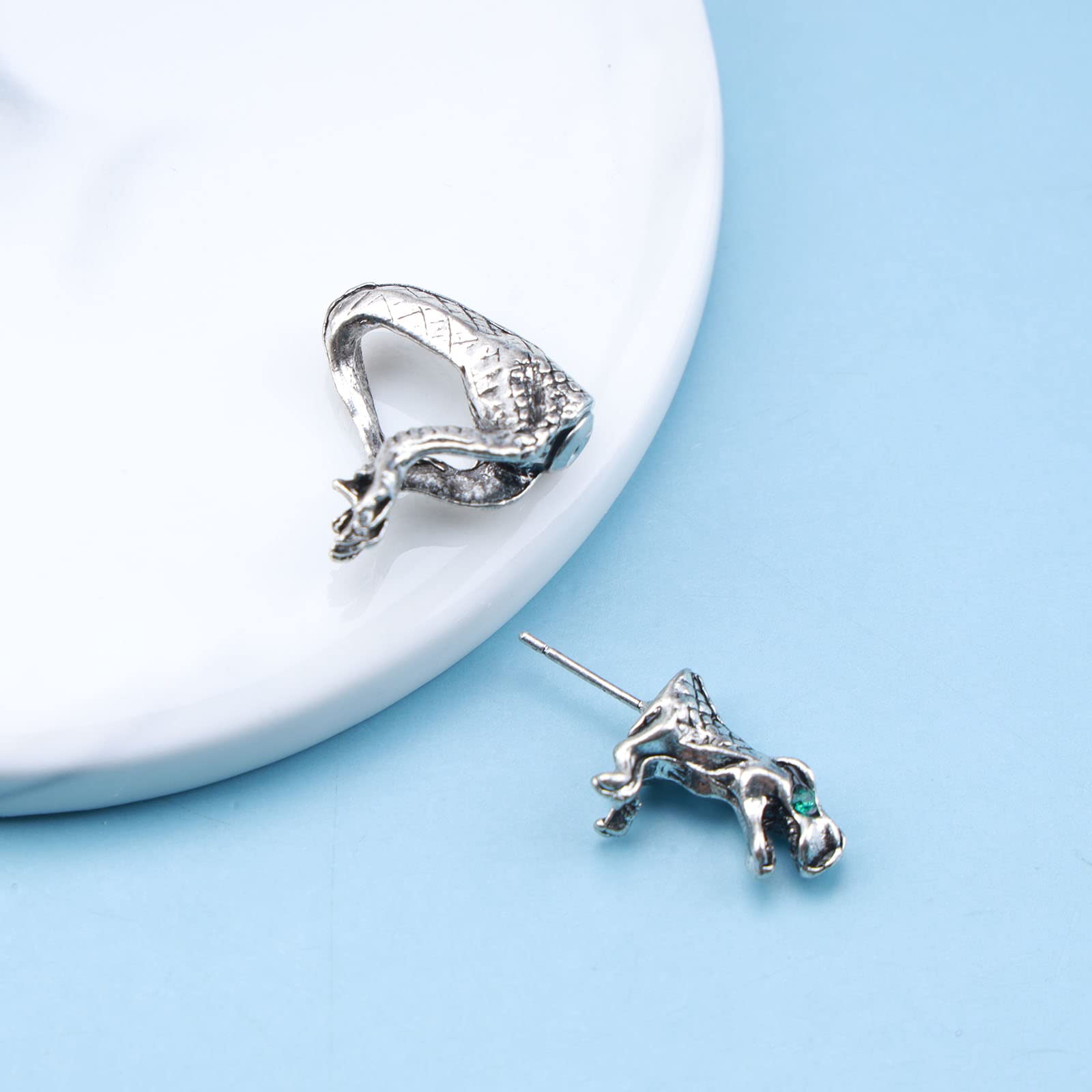 Vintage 3D Dinosaur Stud Earrings - Punk Style Silver Tyrannosaurus Rex Ear Jacket Jewelry for Women | Dino Front & Back Earrings for Casual Wear, Parties & Gift Giving