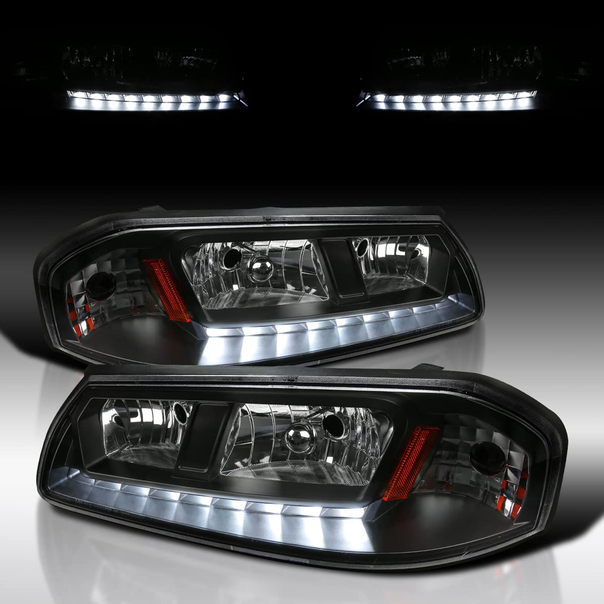 AUTOZENSATION LED Headlights Compatible with 2000-2005 Chevy Impala - Black Clear Lens SMD Headlamp Pair (Left + Right) - Upgrade for Night Driving & Enhanced Visibility