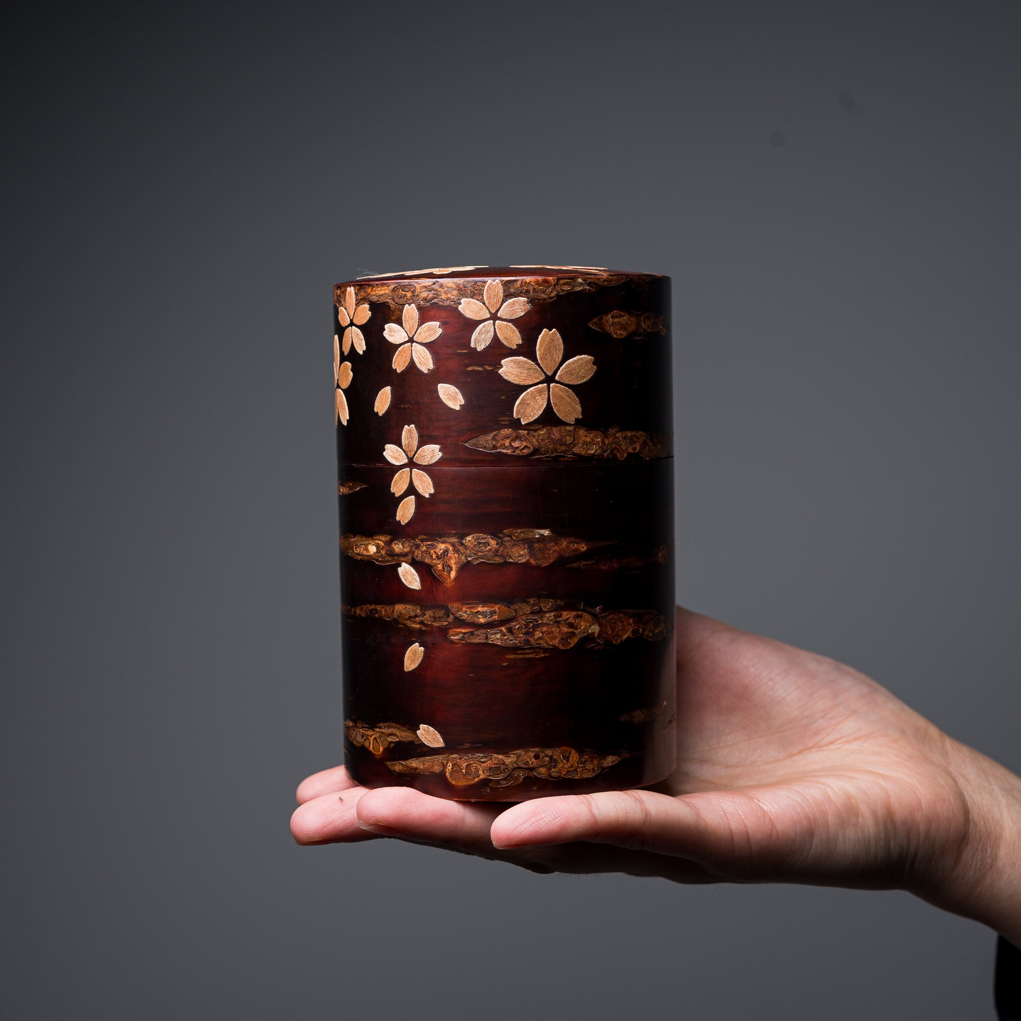 Premium Tomioka Cherry Bark Tea Caddy - Handcrafted Sakura Design, Medium Size - Perfect for Japanese Tea Ceremony & Home Decor