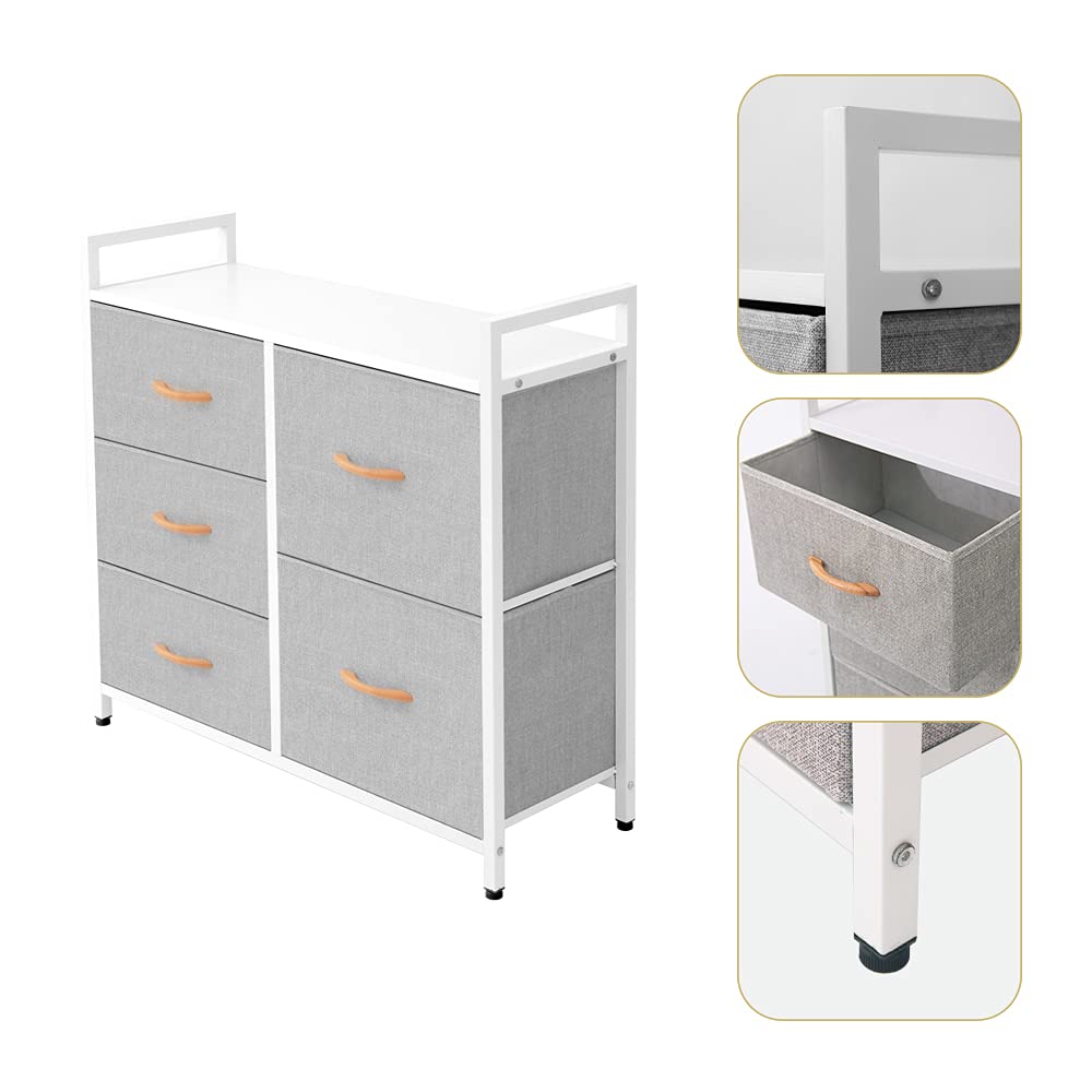AZL1 Life Concept 5-Drawer Storage Dresser Organizer with Removable Fabric Bins - Light Grey/White Standing Chest for Bedroom, Office, Living Room & Closet - Perfect for Home Organization, Clothes Storage and Space Saving Solutions