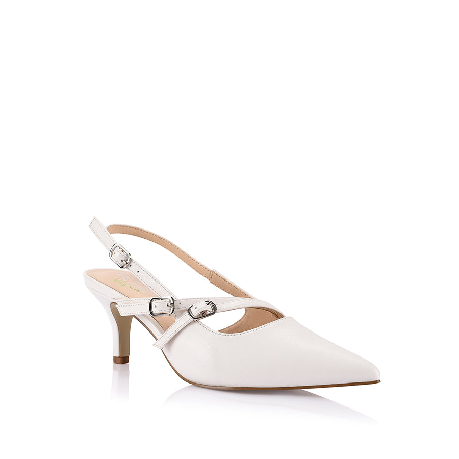 Zedd Pointed Toe Kitten Heels for Women - Comfortable Low Block Heel Pumps in Chalk Color | Perfect for Office, Wedding & Evening Events