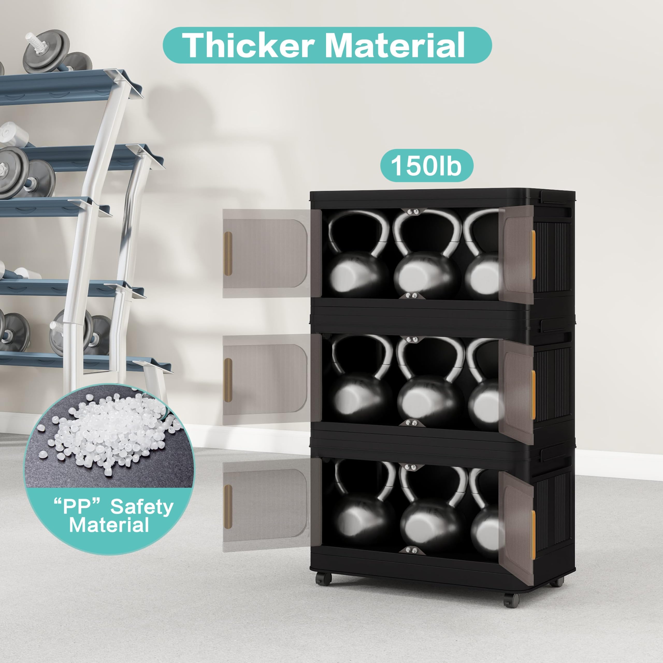 Holaki 5-Tier Collapsible Closet Organizer with Lids - Stackable Plastic Storage Bins with Wheels & Magnetic Door for Bedroom, Closet, Office (Black) - Space Saving Storage Solution for Clothes, Toys & Home Organization